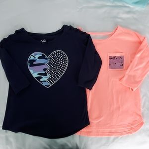 Justice 3/4 sleeve tops, size 7 Navy and Coral